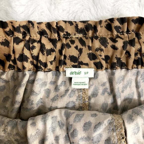 Aerie Tan Leopard Print Camp Paper Waist Lyocell Pull-on Summer Beach Shorts S - Picture 4 of 8